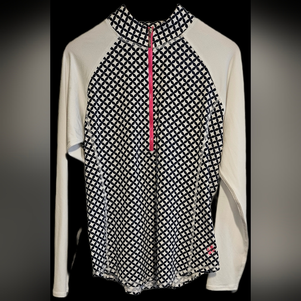 Jofit Black and White Geometric Long Sleeve Zippered Athletic Top Large